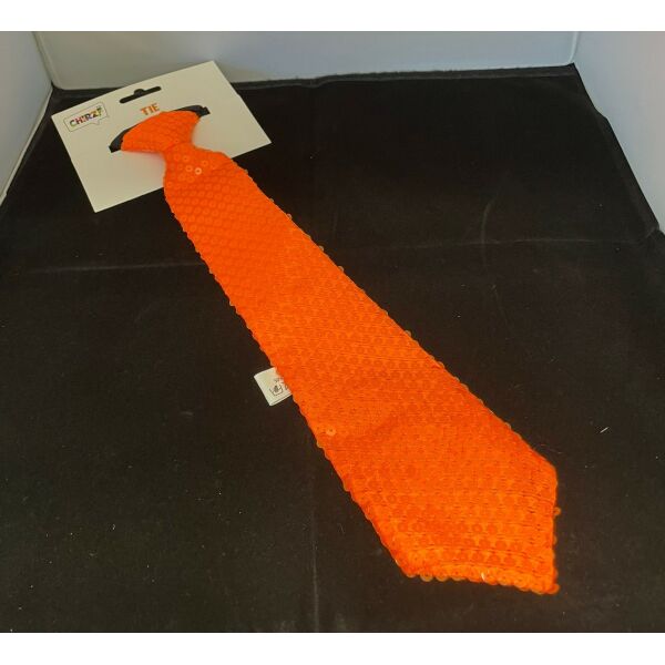 Oranje stropdas met pailletten