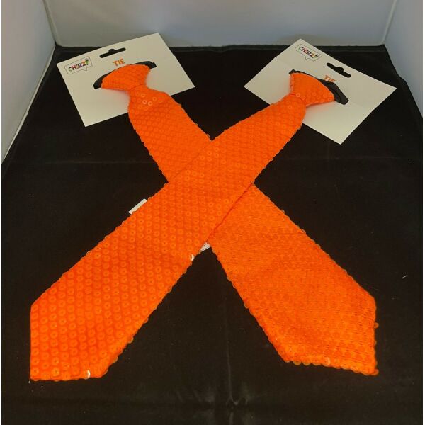 Oranje stropdas met pailletten Oranje stropdas met pailletten