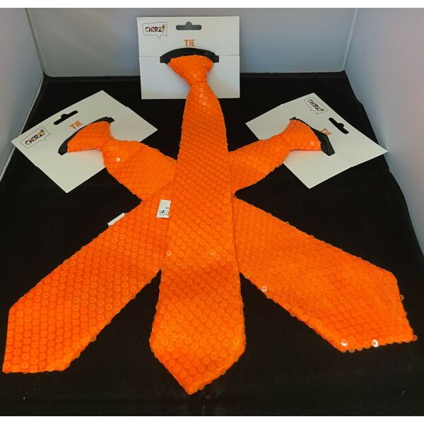 Oranje stropdas met pailletten Oranje stropdas met pailletten