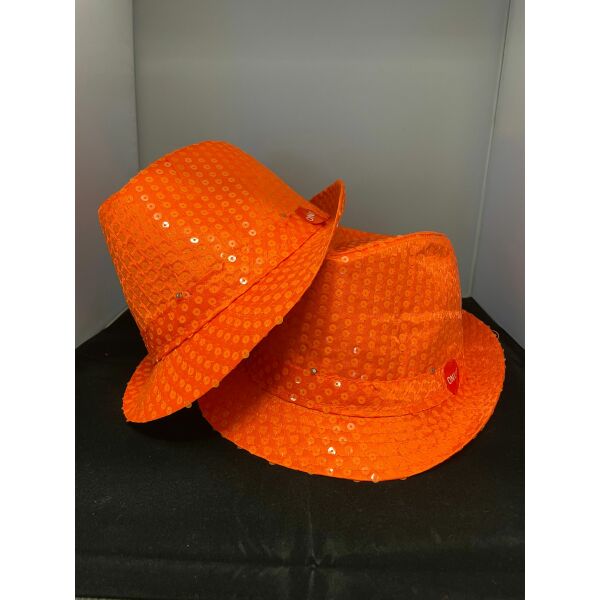 Oranje hoed pailletten met licht 