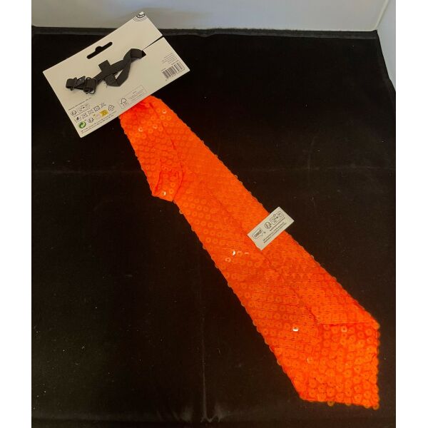 Oranje stropdas met pailletten Oranje stropdas met pailletten